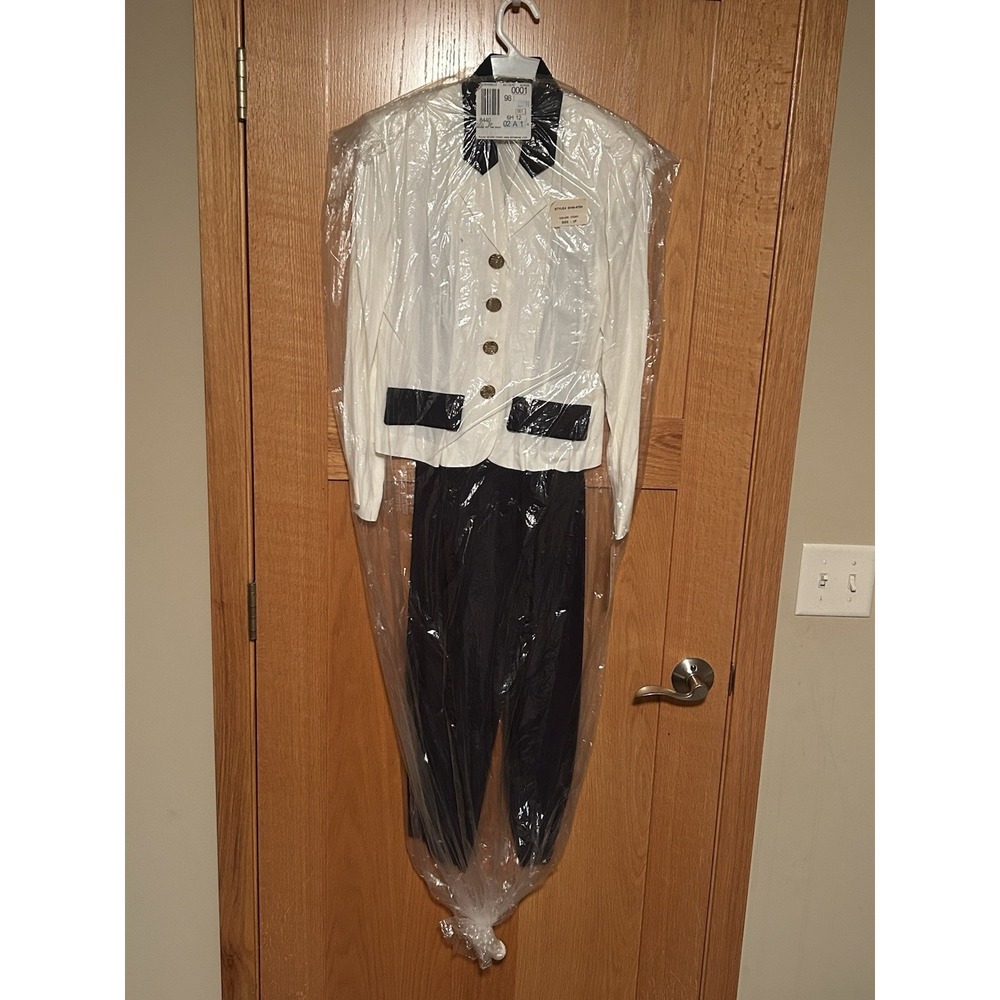 NEW in Wrap Vintage Decade Designs Color Block Ivory Navy Women's Pants Suit 2P